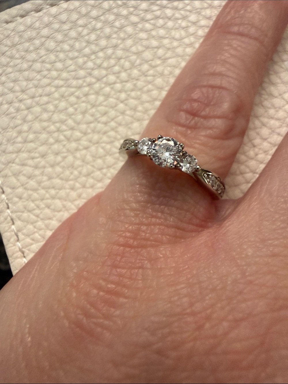 Three-Stone Silver-Tone Cubic Zirconia Engagement Style Ring - Sterling Silver